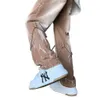 Jeans marrons de gradiente lavado, calças de vibração americana masculina, calça de moda de rede de ferro da marca High Street Trendy, calças de roupas de trabalho