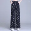 Women's Pants 2024 Summer Korean Commute Elastic High Waist Pocket Loose Straight Printed Polka Dot Casual Chiffon Wide Leg