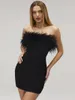 Casual jurken Dames Zwart Off Schouder Feather Bandage Mini Dress Women's Sexy Strapless Bodycon Party Nightclub Christmas Vestidos