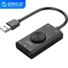 Cards ORICO SC2 External USB Sound Card Stereo Mic Speaker 3.5mm Headset Audio Jack Cable Adapter Switch Volume Adjustment Free Drive