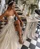 2022 Strapless Split Lace A Line Wedding Dresses Sweep Train Lace-up Back Tulle Plus Size Beach Bridal Gowns C0620X03