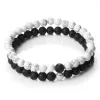 Strands Hot Trendy Men Lava Stone Couples Distance Bracelets Natural Stone White Black Yin Yang Beaded Bangles For Women Friend Pulseira