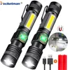 Flashlights Torches 8000Lm Usb Rechargeable Flashlight Super Bright Magnetic Led Torch With Cob Sidelight A Pocket Clip Zoomable For C Dheli