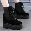 Boots Militärfrauen Wildleder Leder -Knöchelplattform Keilschnalle Schnalle Schnürung Kampf Oxfords Creepers Punk Goth Casual Party