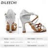 Chaussures de danse Dileechi Latin Women Rhinestone Salsa Glitter Ballroom Sandales Party Dancing Talon 9cm Gold Silver