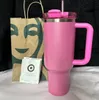 Elektrische neon Wit roze zwarte mokken Quencher H2,0 40oz roestvrijstalen tuimelaars Cups met siliconengreeplid en stro reisweerwater flessen GG0423