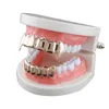 Gold Plated 18k Smooth 6 Teeth Tiger Teeth Hip Hop Teeth Set for Men and Women Vampire Teeth Halloween Accessories Grills