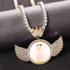 Angel Wings Photo Crown Frame Pendant plein de collier Hip Hip Hop Zircon Bijoux