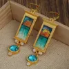 Dangle Chandelier Attractive Fashion Square Women Gold Color Blue Stone Drop Earrings Party Jewelry Gifts H240423