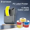 Detonger P2 Mini Thermal Printer Plus 3 Rolls Etykieta kablowa Przenośna bezprzewodowa BT Office Business Business Linka naklejka 240418