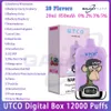 Primär UTCO Digital Box 12000 Puff E Cigarett 850mAh Uppladdningsbart batteri 20 ml Förfylld POD 20 Flavors Disponibla Vape Puffs 12 Kit