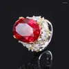 Cluster Rings S925 Full Body Silver Tiktok Red Treasure Blue Color Separation Luxury Temperament Large Egg Jewelry Ring