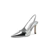 Chaussures habillées talons hauts brillants slingback argenté femmes pompes sandales en cristal métalliques