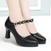 Enkelband hoge hakken lente dames pumps herfst dikke hiel schoenen platform Mary Jane Soft Leather Party Wedding 240417