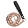 Lees 11/15 mm brede rosé goudkleurige roestvrijstalen stalen stoep Cuban Link Chain hondenriem met lederen handvat voor Pitbull Bulldog 3ft/4ft/5ft