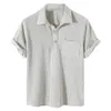 2023 Zomerheren Casual Plaid Polo -shirts Top Turndown Collar -knop Blouse Korte mouw Solid Pocket Shirt Men Kleding 240416