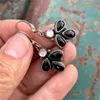 Chandelier Bohemien Bohemian Droplet d'eau incrustée de boucles d'oreilles en pierres noires Vintage Color Metal pour femmes bijoux H240423