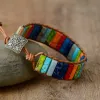 Strands Fashion Handmade Boho Bracelet Mixed Natural Stones Charm Chakra Tube Beads Leather Wrap Bracelets Gift DropShipping