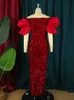 Sexy Women Even Dress Sequin Off Shoulder Fluffy Sleeve High Slit Velvet Robes Big Size Maxi Long Formal Party Evening Prom Gown 240420