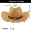 Designer Western Cowboy Hat For Women Men Strohoed met legering veer kralen Summer Beach Fashion Cap Panama Hat hoogwaardige tophoed 992