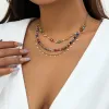 Necklaces Salircon Boho Spray Painted Flower Chain Clavicle Necklace Trend Aesthetics Acrylic Bead Sshort Necklace Women's Beach Jewelry