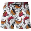 Summer 3D Koi Pattern Beach Spods Fashion Sports Animation Quickdrying Surf Shorts Mens Fitness 240410