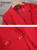 S-8XL Autumn Winter Red Ladies Pant Suit Formal 2 Piece Set Women Women Business Work Wear Blazer Jacket och byxor 240415