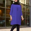 Etnische kleding moslim dames slijtage casual geplooide losse lange mouw ronde nek plus size top robe vestidos elegantes para mujer