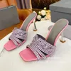 Slippers Sexy Rhinestones High Heels Chaussures pour les femmes Slire sur Peep Toe Party Fashion Champagne Crystals Sandales