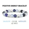 Strands Positive Energy Bracelet Clear Quartz Angelite Sodalite 8 mm Round Relaxation and Serenity Crystals Natural Gemstone Bracelet