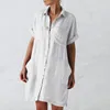 Casual Dresses Ladies Shirt Loose Button Down Soild Color Lapel Dress With Pocket SHORT STEVE Summer för kvinnlig