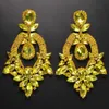 Dangle Chandelier Exaggerated Yellow Rhinestone Big Size Earring for Women Fashion Crystal Drop Earrings Luxury Drag Queen Jewelry Accessories d240323