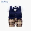 Einszene Baby Jungen Neugeborene Baby Mädchen Sommerkleidung Baby Jumpsuit Gentleman Stil Baby Klasse A Baumwolle weiche Stoff Baby Kleidung