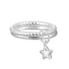 Anelli di cluster Real 925 stelle geometriche in argento sterling sterling regolabile anello a doppio strato gioiello raffinato minimalista per donne feste