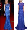 Royal Blue Lace Mermaid aftonklänningar Kändisklänningar 2015 Nya rena ärmar Lång formell prom klänning billig Vestidos de Festa9308406