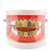 18k Gold Plated Hip Hop Teeth Set with Colorful Diamond Vampire Pointed Teeth Micro Set with Zircon Colored Halloween False Teeth Gift Box