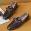 Casual schoenen dames echte lederen vierkant teen slip-on flats loafers zoete bowtie vrije tijd zachte comfortabele vrouwelijke mocassins