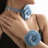 Halsband goth trasa Big Rose Pendant Choker Jean tyg halsband för kvinnor elegant väva knuten bowknot justerbar kedja smycken gåva