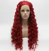 Iwona Hair Curly Long Red Wig 183100 Halfhandgebonden hittebestendige synthetische kant Front Festival WIG6604169