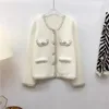 Women's Jackets Elegant O-neck Pearl Buttons Mink Fleece Cardigan Tops Korean Fashion Hit Color Thick Short Coats 2024 All-match Women