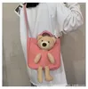 Förvaringspåsar kvinnor duk crossbody handväska söt björn doll axel väska lätt topp handtag satchel