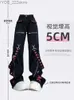 Women's Jeans Womens Black Gothic Luggage Goods Jeans Harajuku Retro Y2k Denim Trousers Denim Pants 90s Aesthetics Garbage Expression 2000s New Clothes yq240423