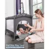 Adovel Baby Bassinet BedsideBrib Pack and Play -Grey Playard with Mattress