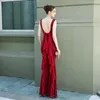 Casual Dresses Red O Neck Sleeveless Backless Ruffles Mermaid Sexy Special Occasion Dress Elegant Long For Women Party Wedding Clubwear