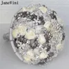 Wedding Flowers JaneVini European Style Silver Dark Grey Bouquets Bridal Crystal Beaded Pearl Bride Hand Ramos De Novia Lujo