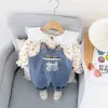 Sets Frühlings Neugeborenes Baby Girl's Clothes Outfit Sets Blumenhemd Denim Overalls Anzug für Kleinkindmädchen Baby Kleidung 1. Geburtstagset