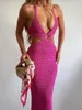 Casual jurken sexy elegante mouwloze vrouwen zomer zelfs halter gebreide diepe c uitsnede maxi jurk backless feest mode bodycon robe