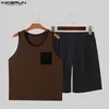 Tracce maschili incerun 2024 uomini set di canotte senza maniche estive 2pcs patchwork Streetwear Fashion Casual Suits S-5xl