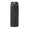Skirts 2024 Sexy Black Back Slit PU Leather Pencil Skirt With Belt Women Package Hips Maxi Long