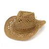 Fashion Holved Handled a mano Cappello di paglia da cowboy da donna Summer Outdoor Travel Beach Cappelli unisex Solid Western Sun Shade Cap 2023 240415